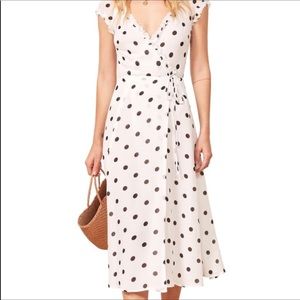 Reformation Gwenyth Dress white black polka dots L